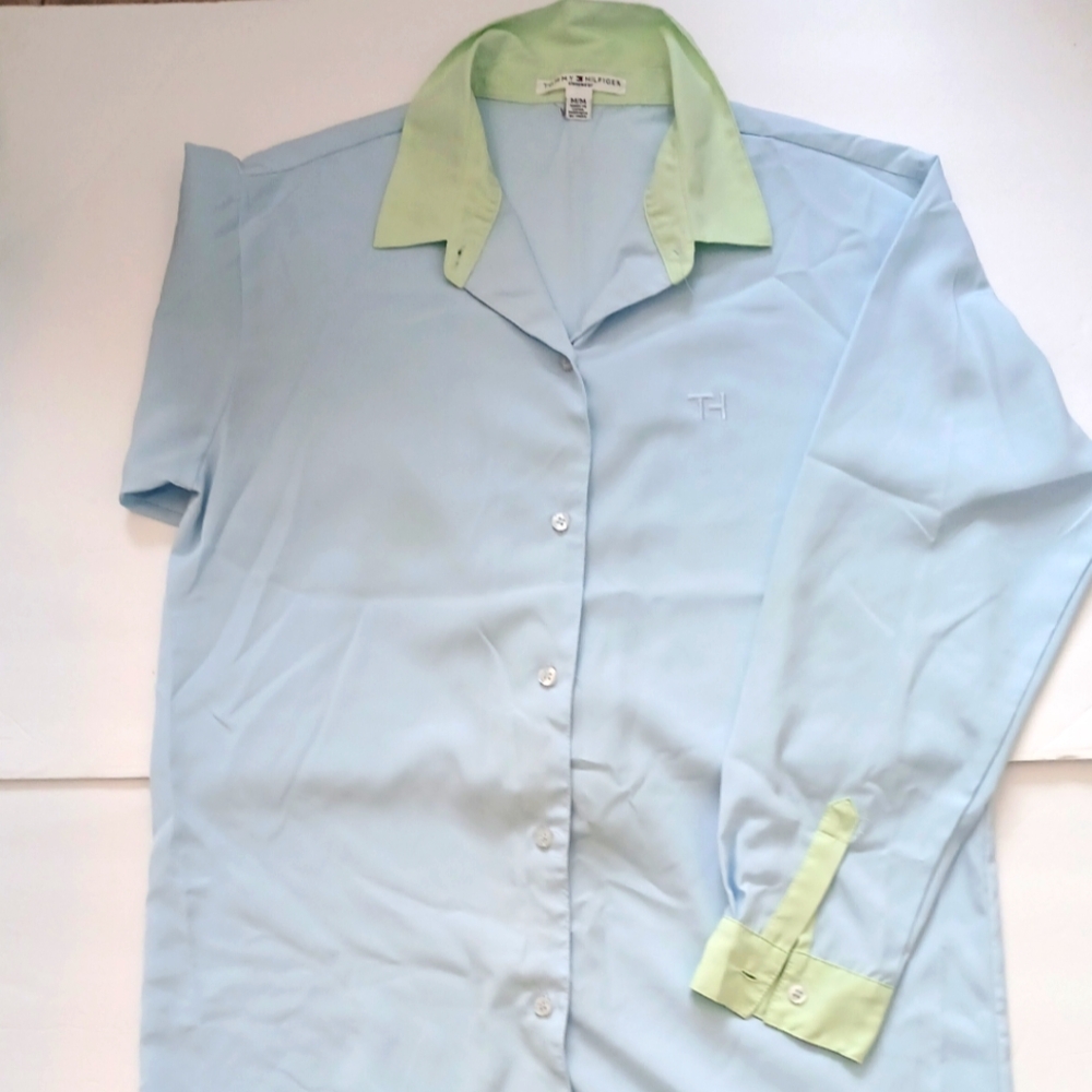 Women's TOMMY HILFIGER SLEEPWEAR | Size M | Powder Blue/ Lime | long sleeve
